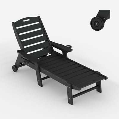 Tuinligstoel op wieltjes zwart, extra grote zwembadligstoelen HDPE ligstoel 5-traps verstelbaar, draagvermogen 200 kg, 198x60x32cm