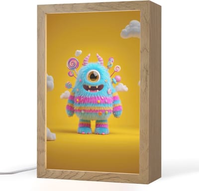 Nachtlampje 20x30 cm - Kinder lampje - Monster - Snoep - Geel - Kleurrijk - Tafellamp kinderkamer - Slaapkamer lamp - Bedlamp kinderen - Kinderlampje stopcontact - Wandlamp babykamer - Nachtlampjes