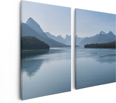 Artaza Canvas Schilderij Tweeluik Meer Bij De Bergen In Alberta, Canada - 80x60 cm - Wanddecoratie Woonkamer - Schilderijen - Muurdecoratie
