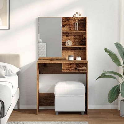 vidaXL - Kaptafel - met - spiegel - 74,5x40x141 - cm - oud - houtkleurig