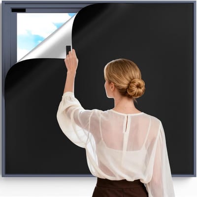 Zwarte Blackout Rolgordijn zonder Boren, 100 x 145 cm, Thermisch en Kreukvrij, Verstelbare Zonwering voor Binnen en Buiten, Eenvoudig te Snijden voor Perfecte Pasvorm
