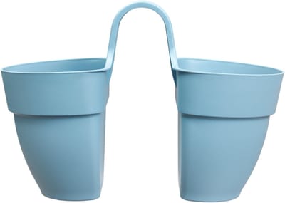 Elho Vibia Campana Flower Twin 21 - Dubbele Balkonbak - 100% Gerecycled Plastic - Ø 20.5 x H 26.5 cm - Vintage blauw