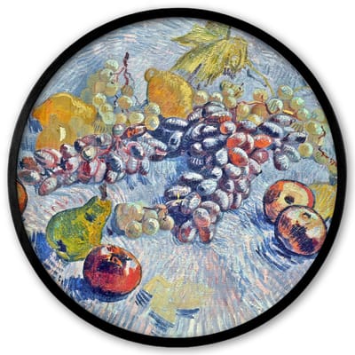 Poster in lijst Rond - Fotolijst 40x40 cm - Posters - Druiven, citroenen, peren en appels - Vincent van Gogh - Ronde posterlijst zwart - Decoratie - Wanddecoratie woonkamer - Muurdecoratie slaapkamer