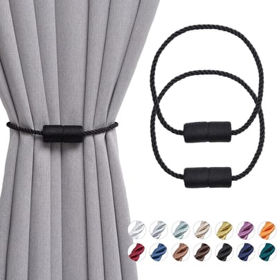 Jolly 2 Pack Magnetische Gordijn Tiebacks 16 Inch Handgemaakte Weave Touw Gordijn Holdbacks Handige Decoratieve Gordijn Drape Tie Ruggen voor Home & Office Window Drapery (Zwart)