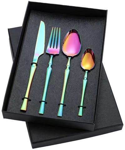 4 Delige Roestvrijstalen bestek - Besteksets - Make & Take Bestekset -Bestek -inclusief botermes - vork en lepel - verpakt in een geschenkdoos - een must-have voor de eettafel - geschikt voor thuiskeukens, Kerstmis en restaurants - kleurrijk