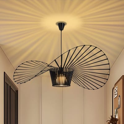 NETTLIFE Hanglamp - 100cm - Zwart - E27 fitting - Hoed Lampenkap Design - Eettafel Hanglamp - Modern Kroonluchter - Voor Woonkamer | Keuken | Eetkamer | Slaapkamer-excl. lichtbron