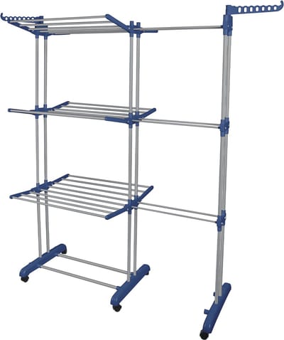 PIPIPOXER-Uitschuifbare Droogtoren-Droogrek – Inklapbaar Wasrek – Uitgerust met Wieltjes-Blauw