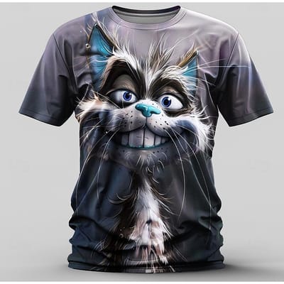 Grappig Heren T-shirt Dier Kat 3D Print Zomer Casual Korte Mouw Pullover Losse Oversized T-shirts Herenkleding Top 6XL gray