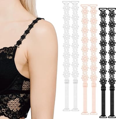 Behabandjes - 3 paar - Elastische Bh Schouderbanden - Antislip vervangende schouderbandjes - Verstelbare Ondergoedriemen - Kant gebloemde behabandjes - Verstelbare Ondergoedriemen - BH straps - Voorkomt Wegglijden BH Band - Zwart, Wit & Beige