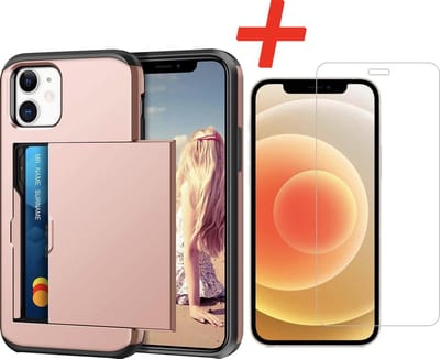 Geschikt voor Apple iPhone 12 Backcover | Roze | Pasjeshouder