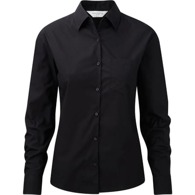 Russell Collection Dames/Dames Katoen Popeline Easy-Care Formeel Overhemd Met Lange Mouwen (Zwart)