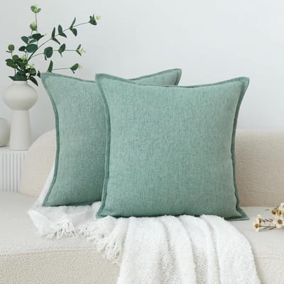 Set van 2 Neutrale Linnen Kussenslopen 45 x 45 cm in Teal voor Woonkamer, Bank en Slaapkamer Decoratie met Boho en Rustieke Stijl