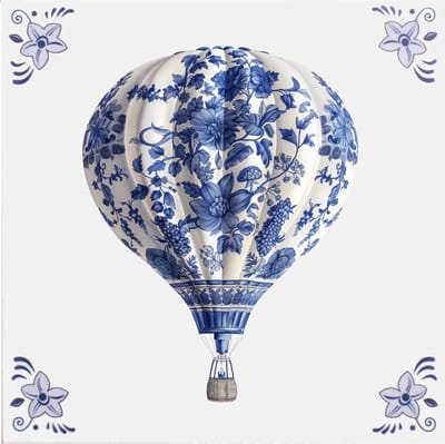 Delfts blauw tegeltje luchtballon - delfts blauw wandbord - delftsblauw - hollandse cadeautjes - wanddecoratie - decoratieve accessoires