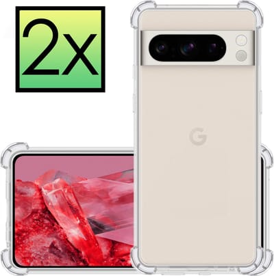 Hoesje - 2 Stuks - Geschikt voor Google Pixel 8 Pro - Sterk & Shockproof - Siliconen Case - Back Cover - Telefoon Hoes Shock Proof - Transparant
