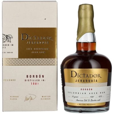 Dictador rum Dictador JERARQUÍA 39 Years Old BORBÓN Rum 1981 43% Vol. 0,7l in geschenkverpakking