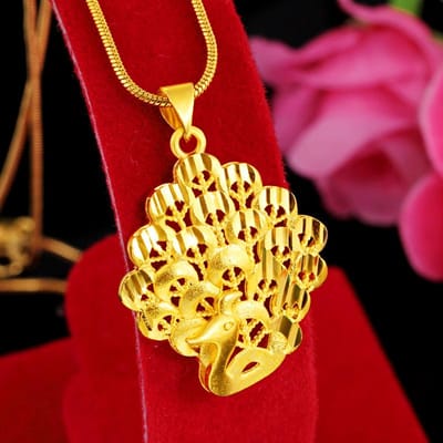 Zandgoud Open Scherm Pauwbloem Hanger Vrouwelijke Sleutelbeen Hanger 24K Goud Verguld Sieraden Imitatie Goud Sieraden yellow