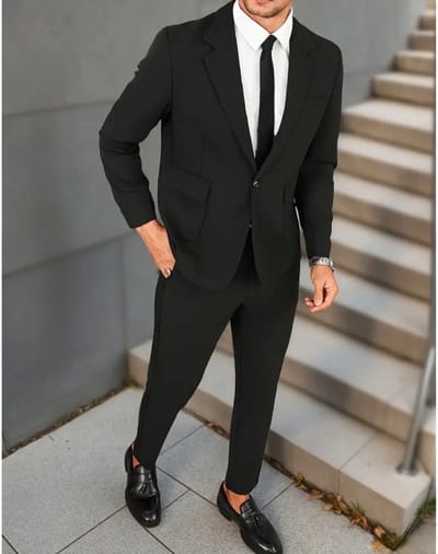 Nette sportieve slim fit herenpak van zeer hoge kwaliteit pak kostuum blazer en slim fit broek set 2 delig heren maat L eu maat 50
