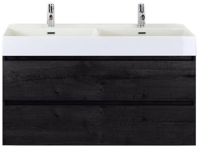 Maxx XL Badmeubelset 120 cm - Black Oak - Wastafel Kube Dubbel 2 Kraangaten
