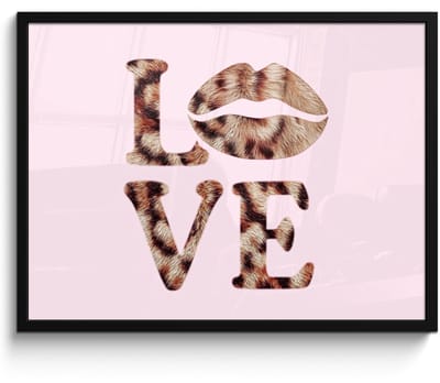 Poster in lijst - Fotolijst 80x60 cm - Posters - Tekst - Love - Pantervacht - Lichtroze - Posterlijst zwart - Decoratie - Wanddecoratie woonkamer - Muurdecoratie slaapkamer