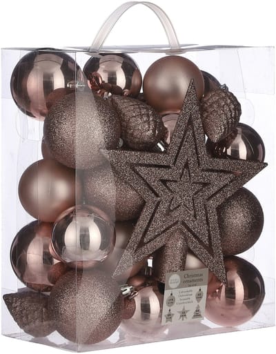 39x stuks kunststof kerstballen en kerstornamenten met ster piek roze mix - Kerstversiering/kerstboomversiering