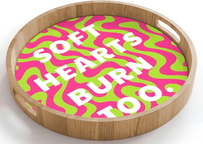 Dienblad rond 40x40 cm - Schootdienblad hout - Abstract - Quote - Centraal - Roze - Borrelplank rechthoek - Plateau houten dienbladen
