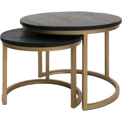 Home67 Salontafel bart set van 2 zwart blad goud onderstel