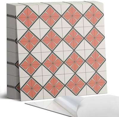 Coloray Plaktegels - Geometrisch ruitpatroon Portugese Tegels - 30 cm x 30 cm - Rood Plaktegels - 9 stuks - Vierkant PVC Tegels - Plaktegels Keuken - Zelfklevende Vloertegels - Vinyl Tegels Zelfklevend - Zelfklevende Tegels