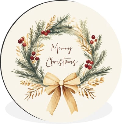 WallCircle - Wandcirkel - Muurcirkel - Kerstkrans - Kerst - Goud - Beige - Aluminium - Dibond - 60x60 cm - Binnen en Buiten