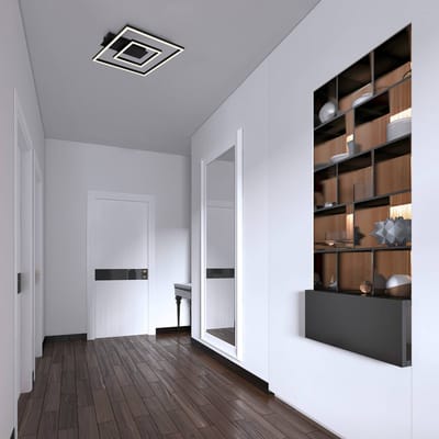 BRILONER - LED Plafonniere - frame plafondlamp - zwart met hout - warm wit licht 3.000 K - 22W - 32x30 cm