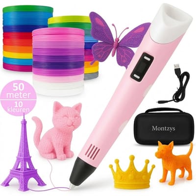 Montzys® 3D Pen Set - 50 Meter Filament & 10 Kleuren - Advanced Starterspakket met Vullingen & Navulling - Speelgoed & Tekenen