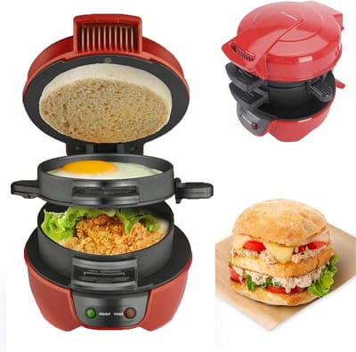 Ontbijt Sandwichmachine - Tosti IJzer - Snelle Maaltijden - Klaar in 5 Minuten - 600 Watt - Rood