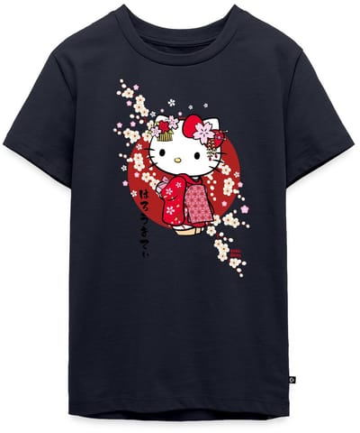 Hello Kitty In Een Rode Kimono En Kersenbloesems Premium T-Shirt Tiener