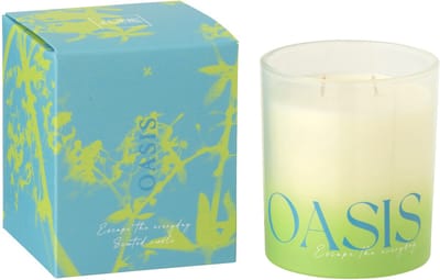 J-Line geurkaars Oasis - Spring Ivy & Neroli - polyresin - blauw/groen - large