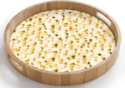 Dienblad rond 40x40 cm - Schootdienblad hout - Olie - Verf - Texturen - Beige - Borrelplank rechthoek - Plateau houten dienbladen