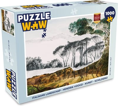 Puzzel Italiaans landschap parasoldennen - Kunst - Hendrik Voogd - Schilderij - Zwart wit - Oude meesters - Legpuzzel - Puzzel 1000 stukjes volwassenen