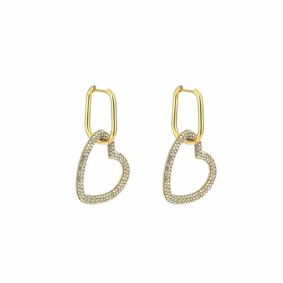 Michelle Bijoux Oorhangers Hart Witte Stenen Goud