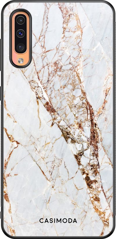 Casimoda® hoesje - Geschikt voor Samsung Galaxy A50 - Marmer Goud - Zwart TPU Backcover - Marmer - Goudkleurig