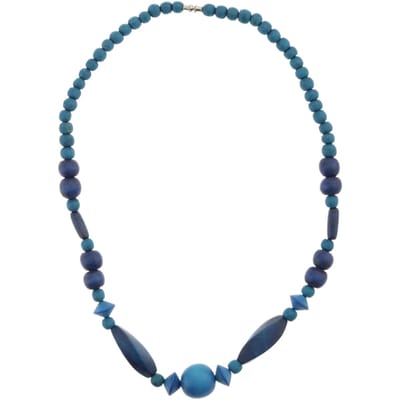 Behave – Houten kralen ketting – 48 cm – Turquoise & marineblauw