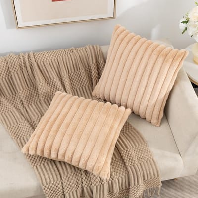 REDOM Sierkussenhoezen Set van 2 - 45x45 cm - Verborgen Rits & Decoratieve Kwastjes - Voor Bank, Bed en Fauteuil - Pluche - Theegeel