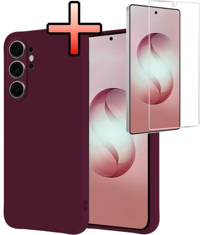 Hoesje - Met Screenprotector - Geschikt voor Samsung Galaxy S26 Ultra - Sterk & Shockproof - Back Cover - Siliconen Case - Telefoon Hoes - Aubergine