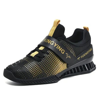 Bovista Powerlift Schoenen - Powerlifter - Weightlifting - Squat - Gewichthef - Gym Schoenen - Sneaker - Zwart/Goud - Maat 39