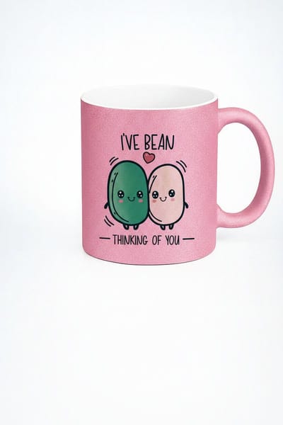 Schattige Roze Glitter Mok 'I've Bean Thinking of You' – Liefdevolle Bonen Pun Cadeau Beker
