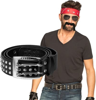 Boland Carnaval verkleed setje heren Bikers/rockers - Zakdoek bandana rood/riem/handschoenen/snor