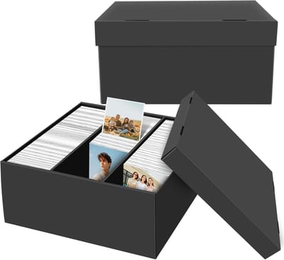 Set van 2 Fotoopslagdozen voor Grote Foto's van 10 x 15 cm, Draagbare Foto-organizer met 3 Compartimenten en Deksel voor Veilig Bewaren