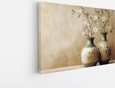 Saammp Canvas Schilderij - Witte Bloemen in vaas - Stilleven - Natuur - Abstract - 45x30 - Foto op canvas - Wanddecoratie - Muurdecoratie Woonkamer - Kantoor Decoratie