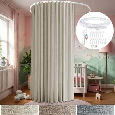 MUPOO Verduisterend Gordijn Set – Flexibele Rail, Licht-, Geluid- en Warmtewerend – Stijlvolle Kamerafscheiding voor Woonkamer & Slaapkamer – Inclusief Gratis Montageset, 1 Stuk – Beige, 254×244 cm