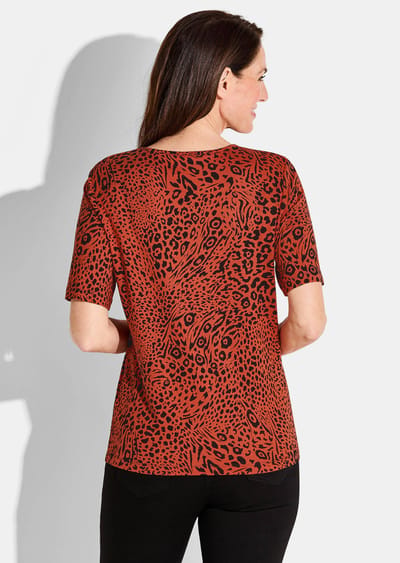 Shirt met animal-print - oranje / zwart / gedess. - Gr. 40 van Goldner Fashion