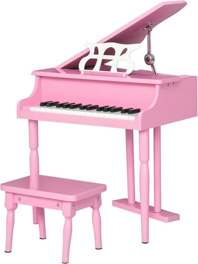 Houten Staartpiano met 30 Toetsen voor Kinderen Inclusief Kruk en Standaard Roos