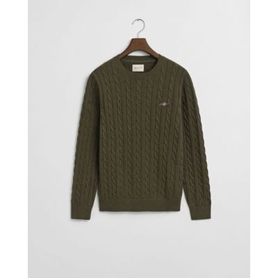 Gant Trui Cotton Cable Ronde Hals Khaki Green Melange / male