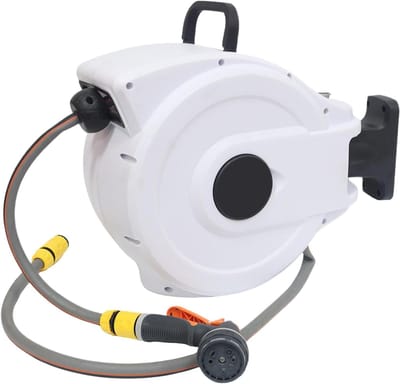 Intrekbare Slanghaspel - Flexibele Waterslang - Tuin en Auto Wassen - Zelfvergrendelend Mechanisme - 15 meter - Wit